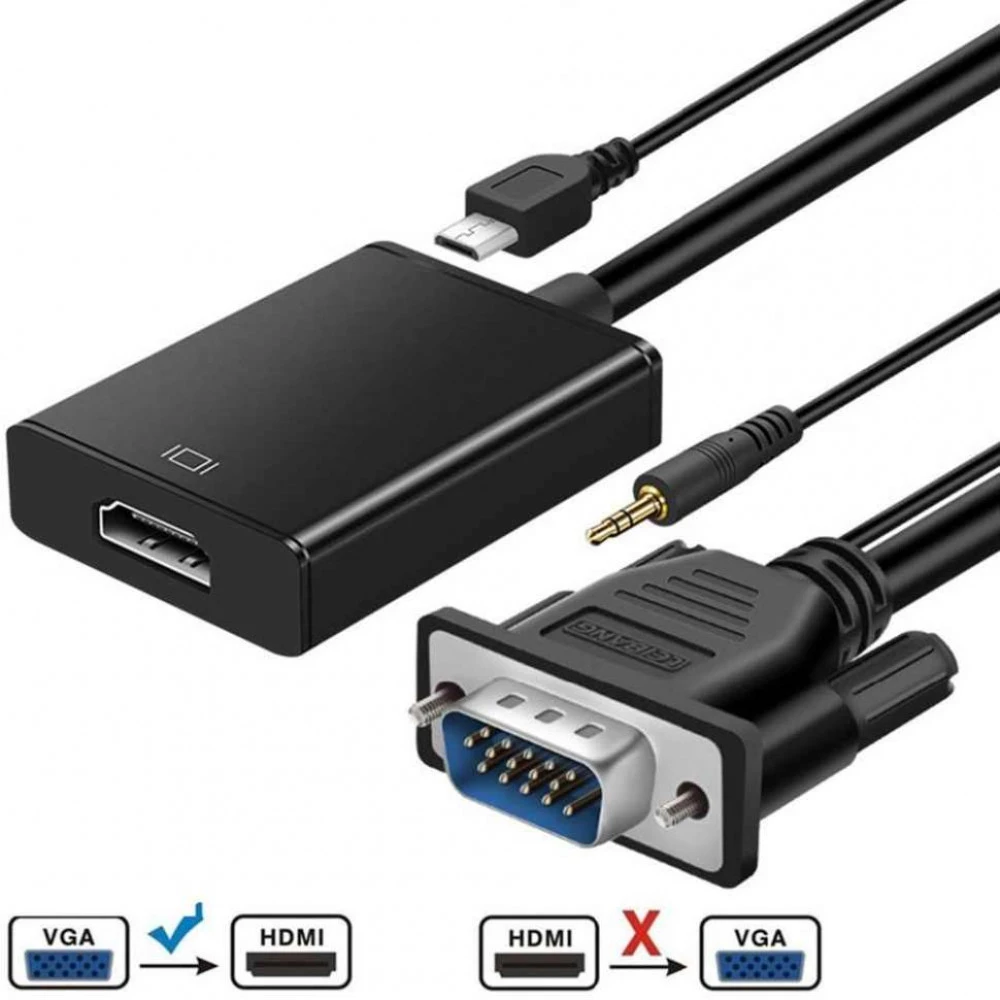 Кабель интерфейсный NO NAME Конвертeр VGA на HDMI (Кабель) (Видео аудио конвертер VGA на HDMI в HD, HDTV 1080P.) 0000876 VGA - HDMI