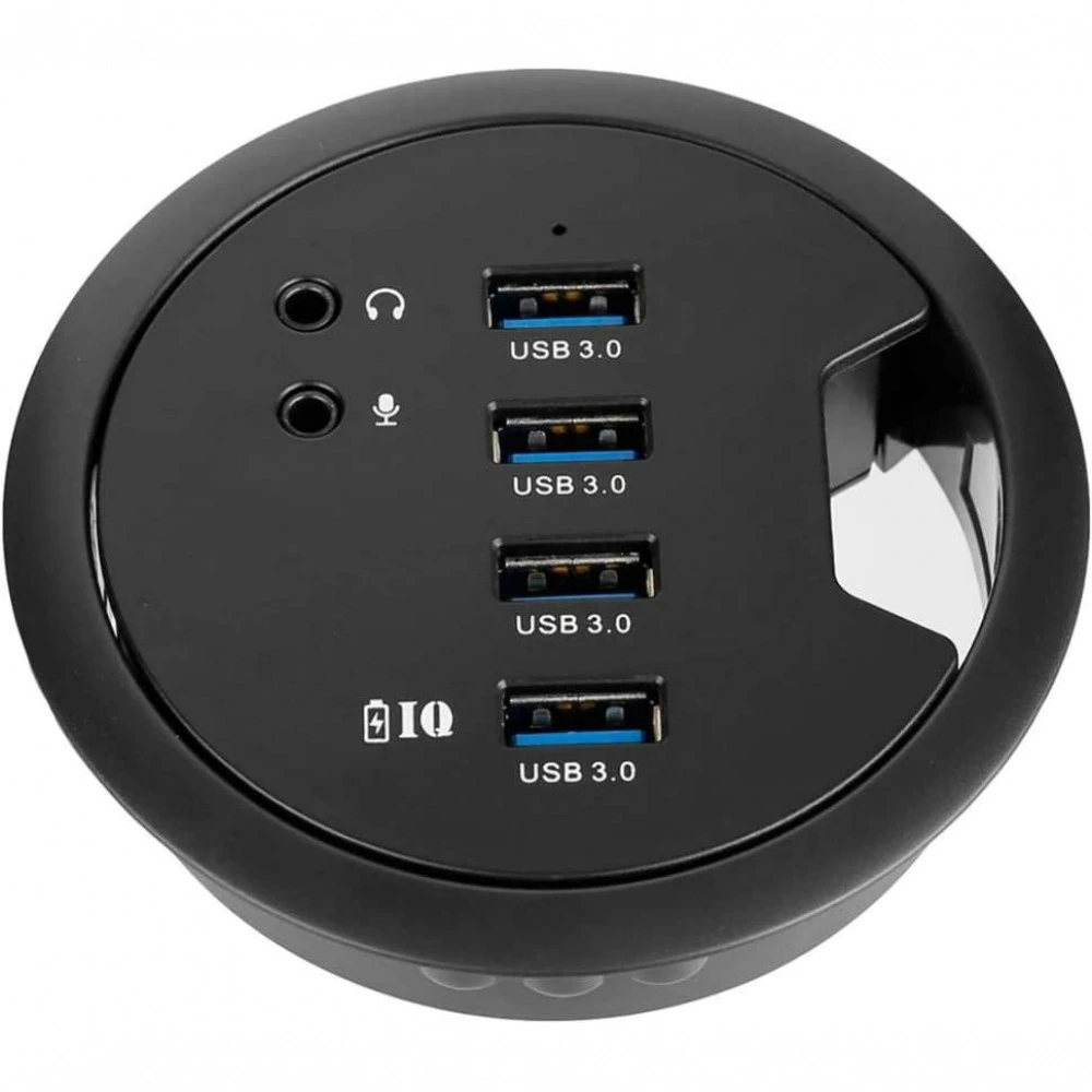 NO NAME USB 3.0 хаб с внешним блоком питания и 3,5мм аудио разъёмами встраиваемый в стол 0013588