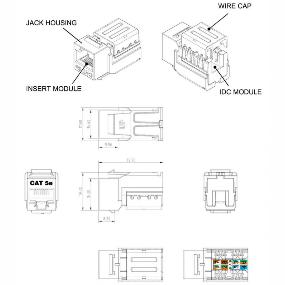 Модуль Hyperline Модуль Keystone Jack RJ-45(8P8C) категория 5e KJNE-8P8C-C5E-90-GN