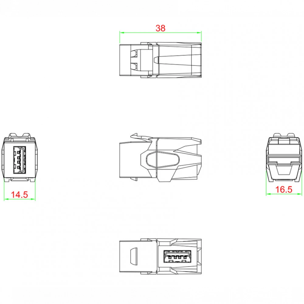 Кабельный канал Hyperline Вставка формата Keystone Jack с проходным адаптером USB 3.0 (Type A) 90 градусов KJ1-USB-VA3-BK