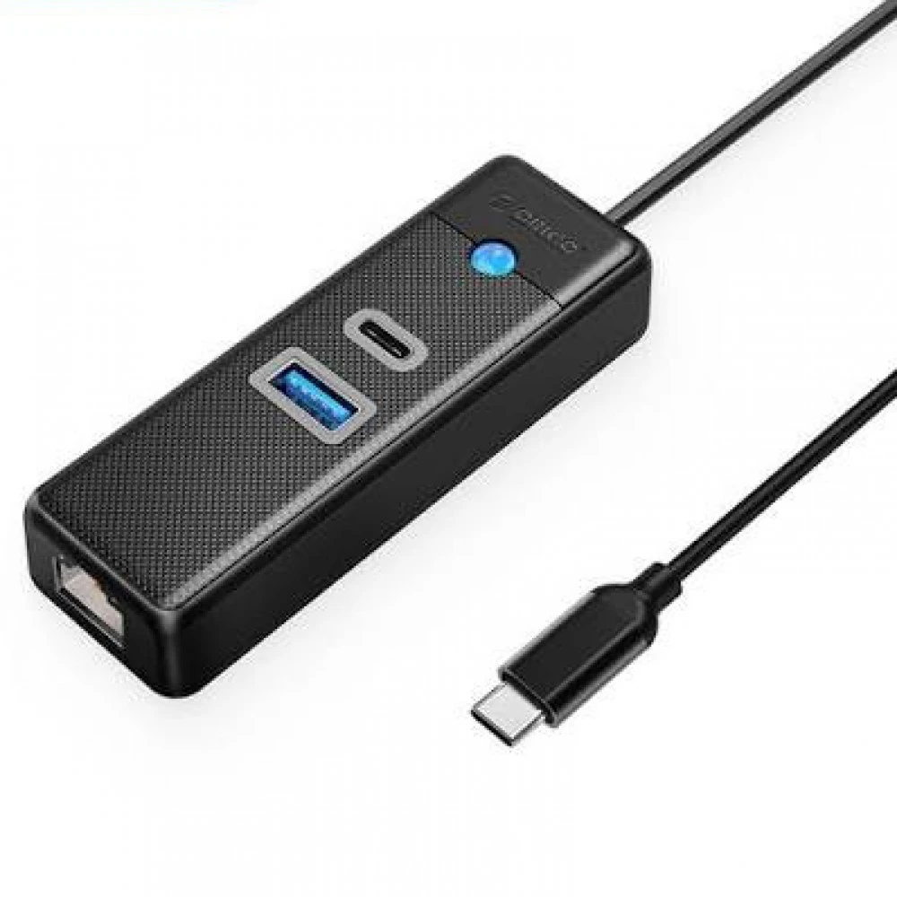 Кабель интерфейсный ORICO Конвертер USB-C 3.0 на LAN RJ-45, 1Gbps + USB A/C HUB, 0.15m 0014581 USB-C - RJ-45