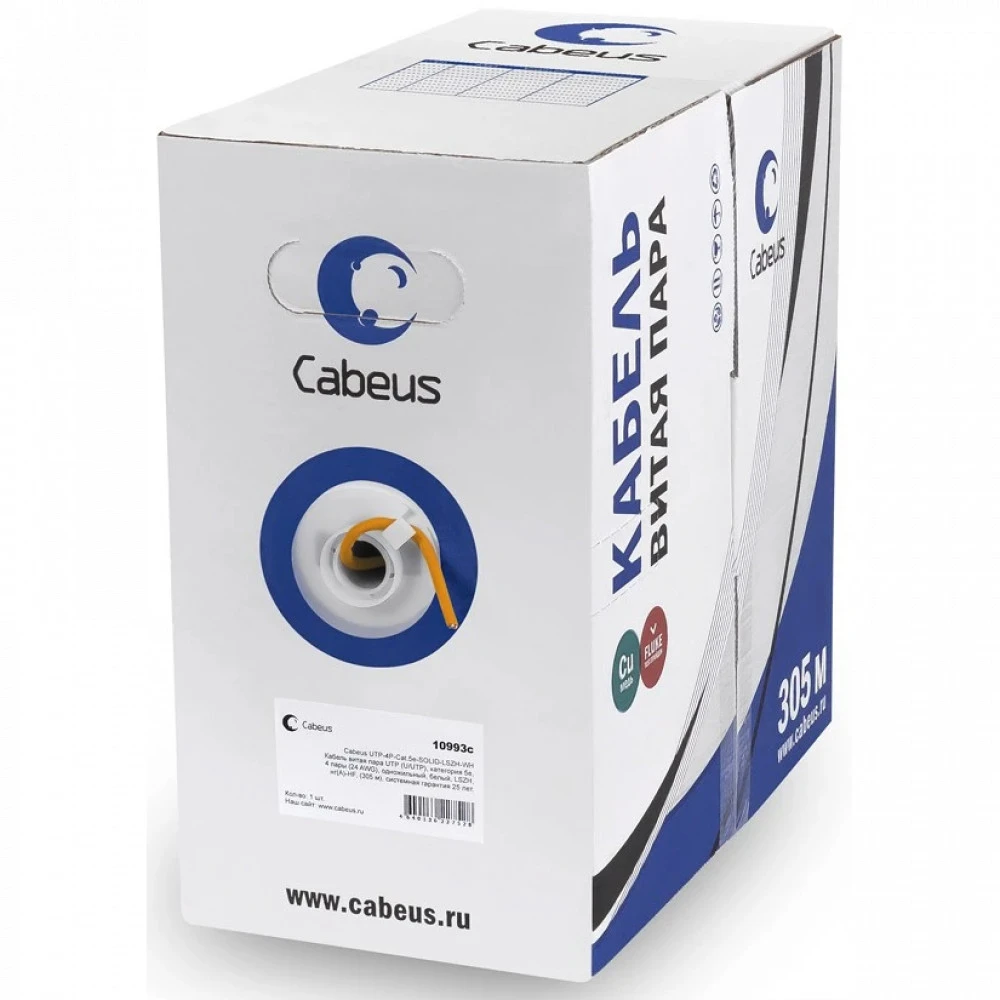 Кабель витая пара Cabeus Бухта Cabeus UTP-4P-Cat.6-SOLID-LSZH, 305м UTP-4P-Cat.6-SOLID-LSZH-GY