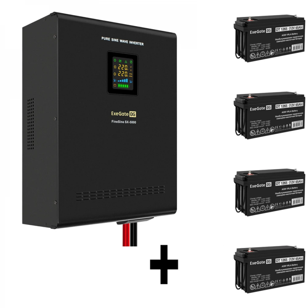 Источник бесперебойного питания ExeGate EX296004RUS + батарея 65Aч EX282980RUS 4шт EX296663RUS Линейно-интерактивные, Напольный (Tower), 5000 ВА, 3500 Вт