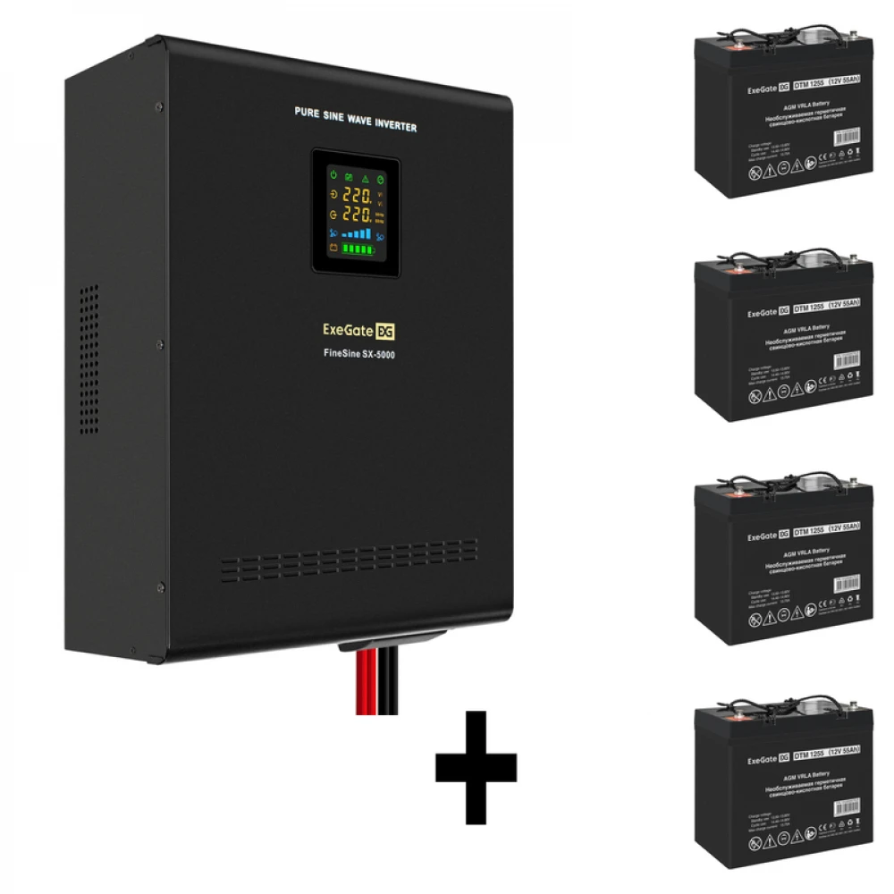Источник бесперебойного питания ExeGate EX296004RUS + батарея 55Aч EX285667RUS 4шт EX296661RUS Линейно-интерактивные, Напольный (Tower), 5000 ВА, 3500 Вт