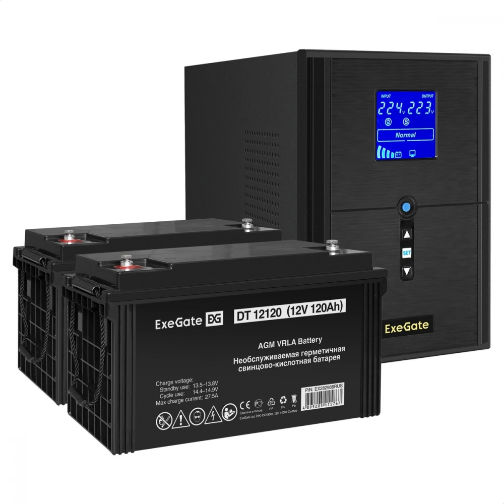 Источник бесперебойного питания ExeGate EX295989RUS + батарея 120Aч EX282988RUS 2шт EX296852RUS Линейно-интерактивные, Напольный (Tower), 2000 ВА, 1600 Вт