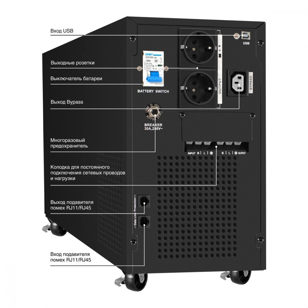 Источник бесперебойного питания ExeGate SineTower SN-5000.LCD.AVR.2SH.1C13.T.RJ.USB EX295985RUS Линейно-интерактивные, Напольный (Tower), 5000 ВА, 4000 Вт