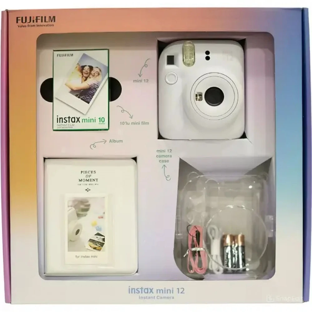 Фотоаппарат FUJIFILM INSTAX MINI 12 BUNDLE СLEAR CASE + L20PK (CLAY WHITE) N0000004008