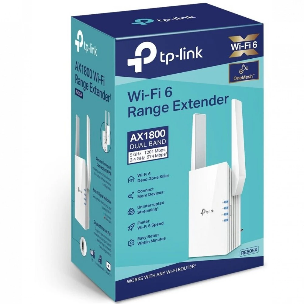 Усилитель сигнала Wi-Fi TP-Link RE605X 10/100/1000 Base-TX (1000 мбит/с), Wi-Fi 6 (802.11a / b / g / n / ac / ax), с внешней антенной