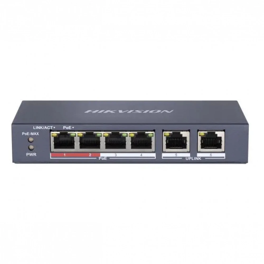 Коммутатор Hikvision DS-3E0106P-E/M 100 Base-TX (100 мбит/с)