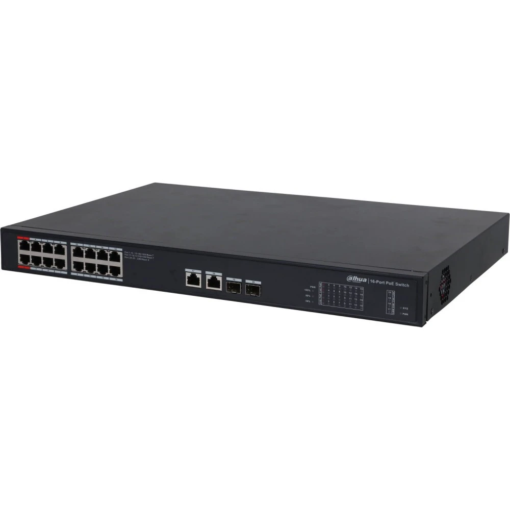 Коммутатор Dahua DH-PFS3220-16GT-190 1000 Base-TX (1000 мбит/с), 2 SFP порта