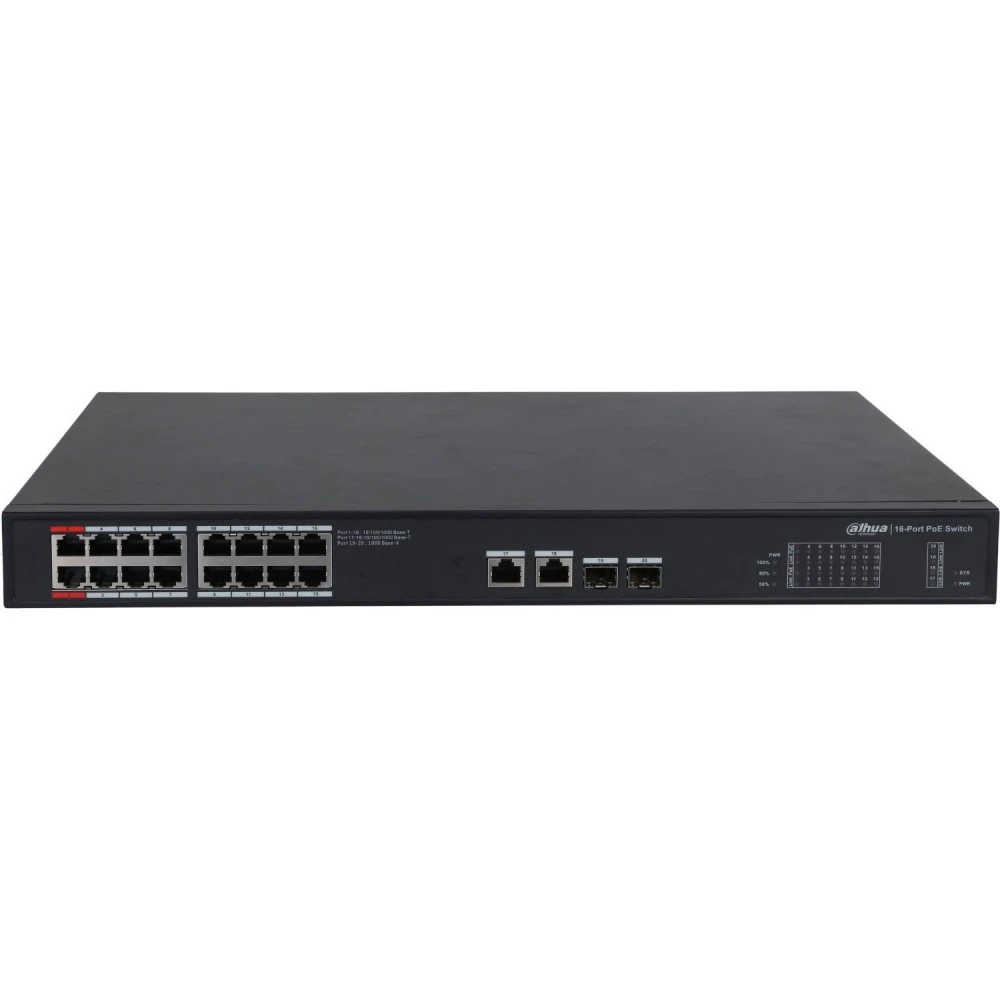 Коммутатор Dahua DH-PFS3220-16GT-190 1000 Base-TX (1000 мбит/с), 2 SFP порта