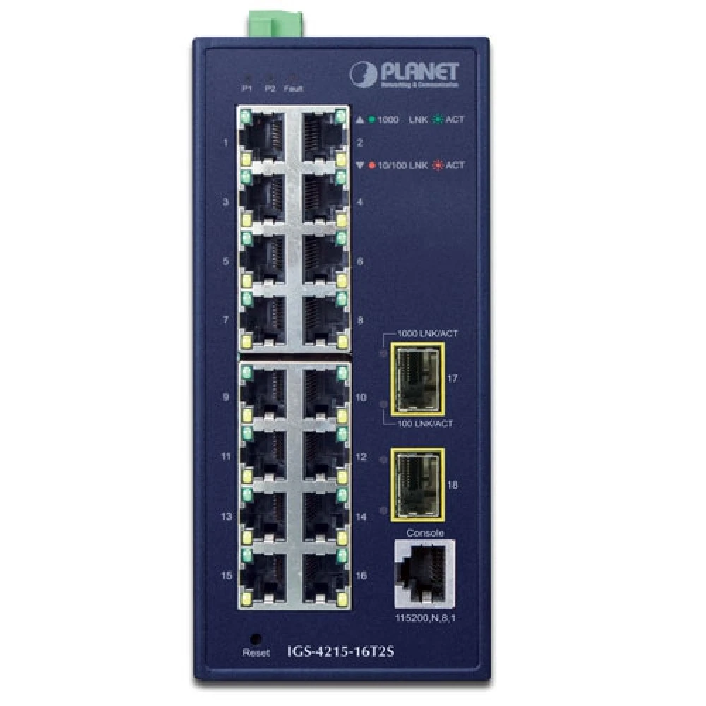 Коммутатор Planet IP30 Industrial L2/L4 IGS-4215-16T2S 1000 Base-TX (1000 мбит/с), 2 SFP порта