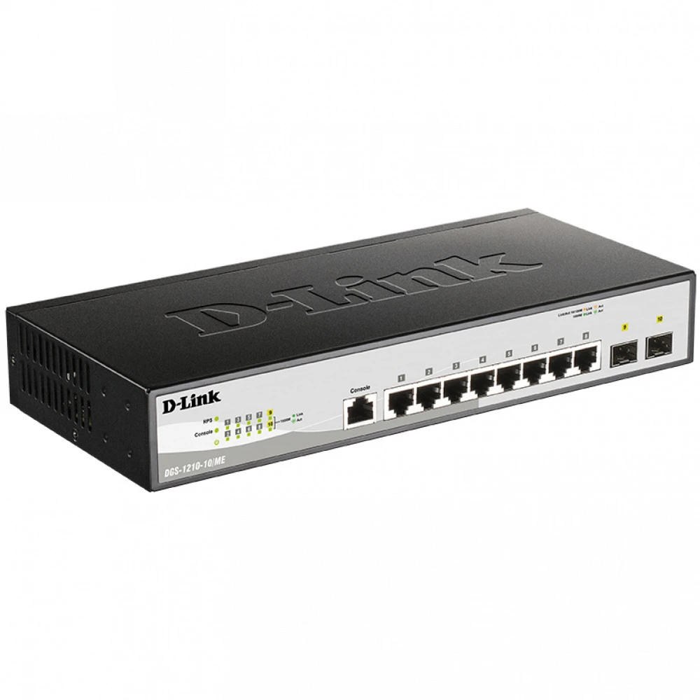 Коммутатор D-link DGS-1210-10/ME/B 1000 Base-TX (1000 мбит/с), 2 SFP порта