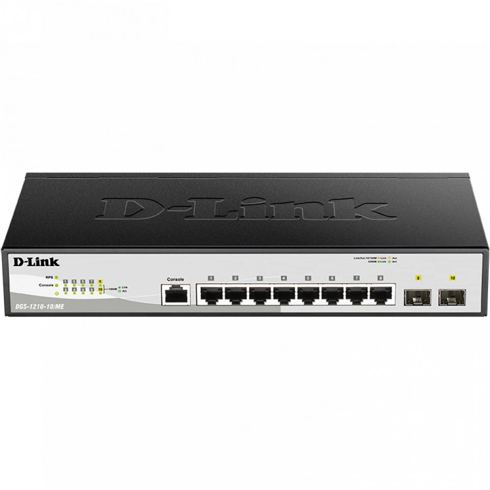Коммутатор D-link DGS-1210-10/ME/B 1000 Base-TX (1000 мбит/с), 2 SFP порта