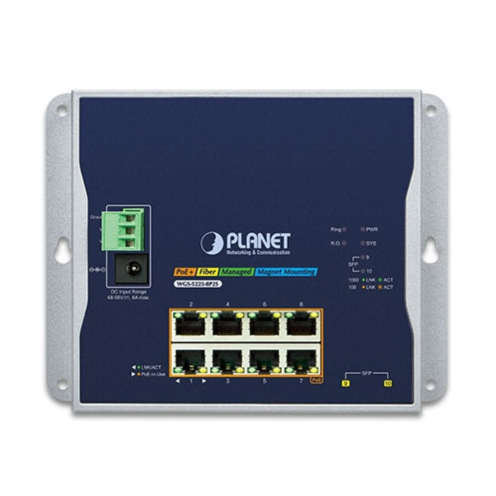 Коммутатор Planet Wall-mount Managed Switch WGS-5225-8P2S 1000 Base-TX (1000 мбит/с), 2 SFP порта