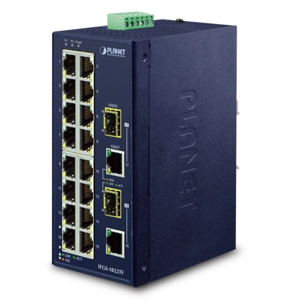 Коммутатор Planet IP30 Industrial IFGS-1822TF 100 Base-TX (100 мбит/с), 2 SFP порта