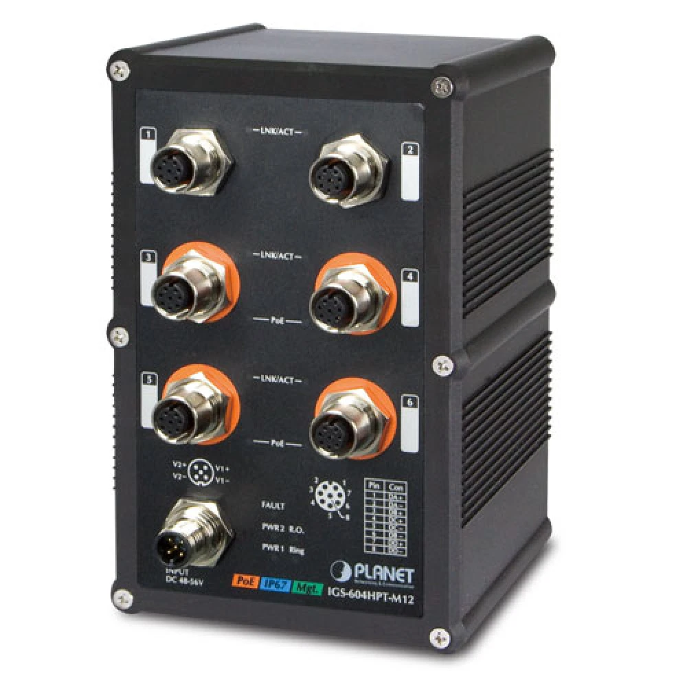 Коммутатор Planet M12 Managed Ethernet Switch IGS-604HPT-M12 1000 Base-TX (1000 мбит/с)