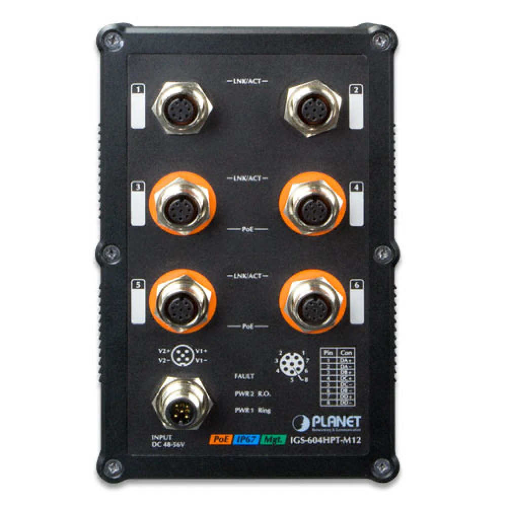 Коммутатор Planet M12 Managed Ethernet Switch IGS-604HPT-M12 1000 Base-TX (1000 мбит/с)