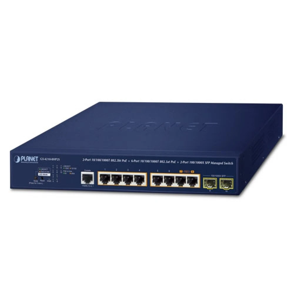 Коммутатор Planet GS-4210-8HP2S 1000 Base-TX (1000 мбит/с), 2 SFP порта