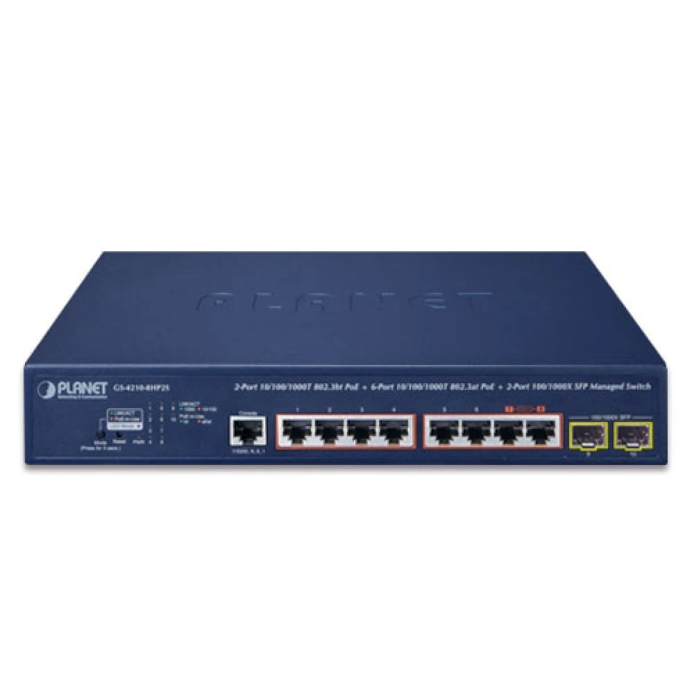 Коммутатор Planet GS-4210-8HP2S 1000 Base-TX (1000 мбит/с), 2 SFP порта