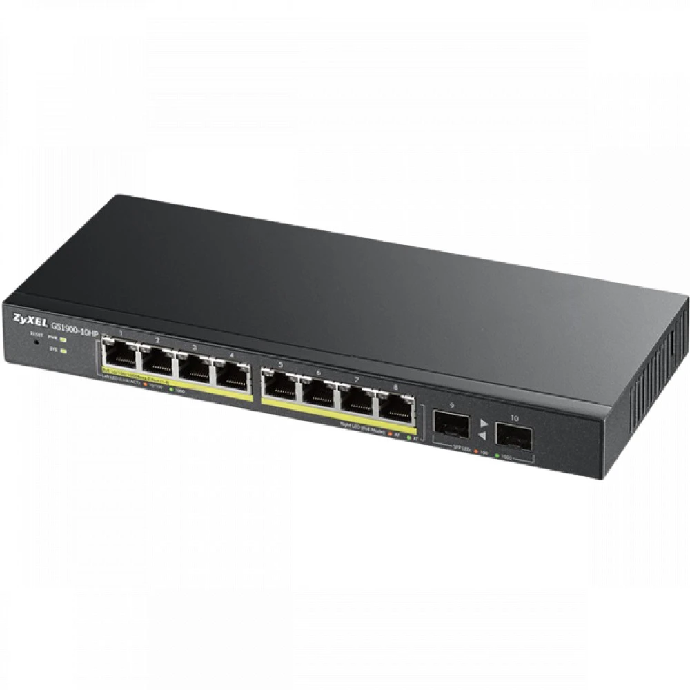 Коммутатор Zyxel GS1900-10HP-EU0102F 1000 Base-TX (1000 мбит/с), 2 SFP порта
