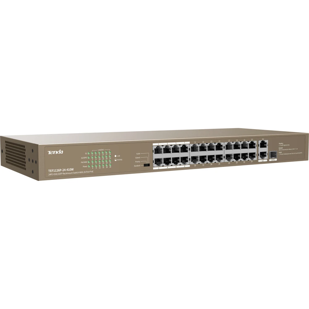 Коммутатор TENDA F1126P-24-410W 1000 Base-TX (1000 мбит/с), 1 SFP порт