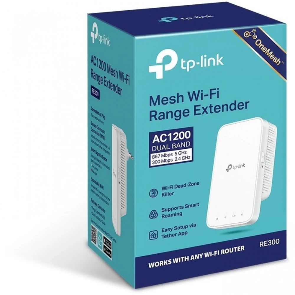 Усилитель сигнала Wi-Fi TP-Link RE300 Wi-Fi 5 (802.11a/ b/ g/ n/ ac), со встроенной антенной