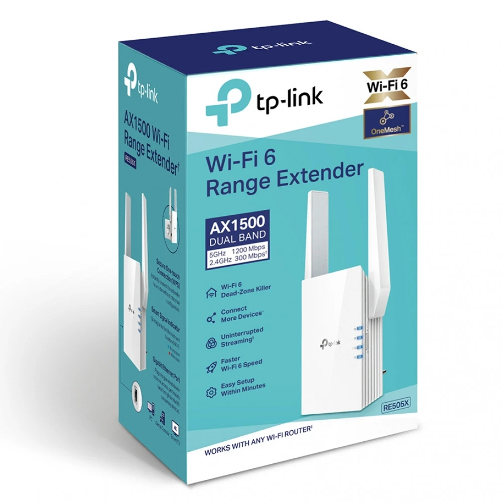 Усилитель сигнала Wi-Fi TP-Link RE505X RE505X(EU) 10/100/1000 Base-TX (1000 мбит/с), Wi-Fi 5 (802.11a/ b/ g/ n/ ac), с внешней антенной