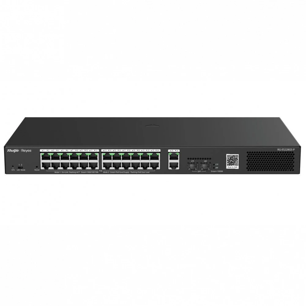 Коммутатор Ruijie RG-ES228GS-P 1000 Base-T (1000 мбит/с), 2 SFP порта