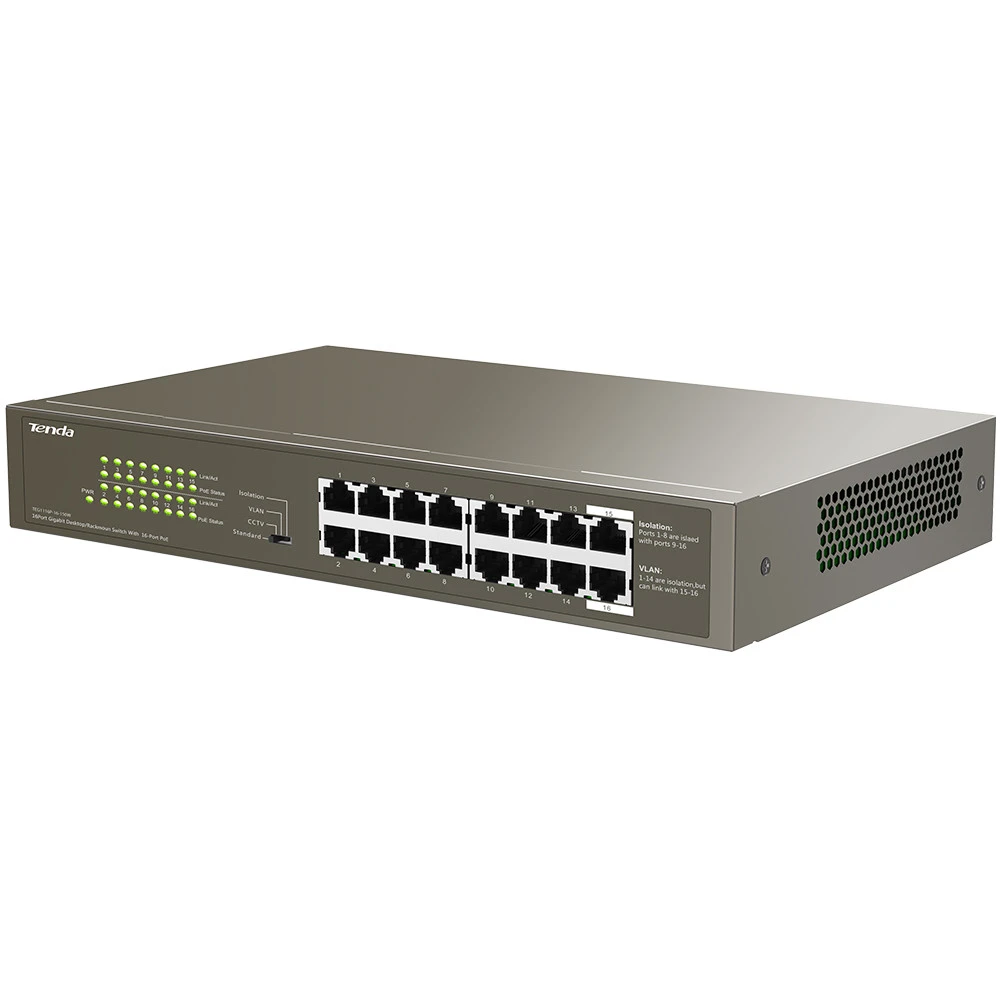 Коммутатор TENDA TEG1116P-16-150W 1000 Base-TX (1000 мбит/с)