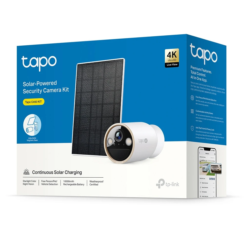 IP видеокамера TP-Link Tapo C460 KIT(EU) Цилиндрическая, Уличная, WiFi, 3.17 мм, 1/2.7", 8 Мп ~ 3840×2160 4K UHD или Ultra HD