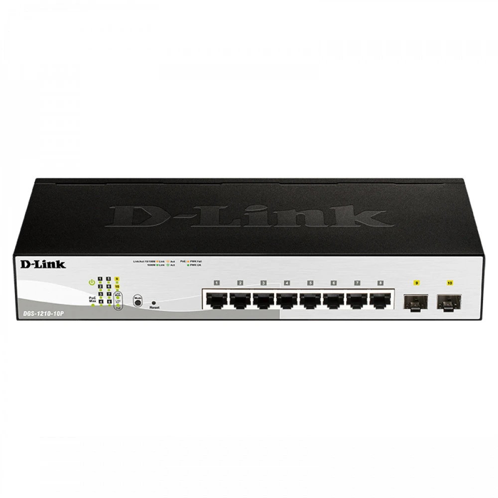 Коммутатор D-link DGS-1210-10P/F3A 1000 Base-TX (1000 мбит/с), 2 SFP порта