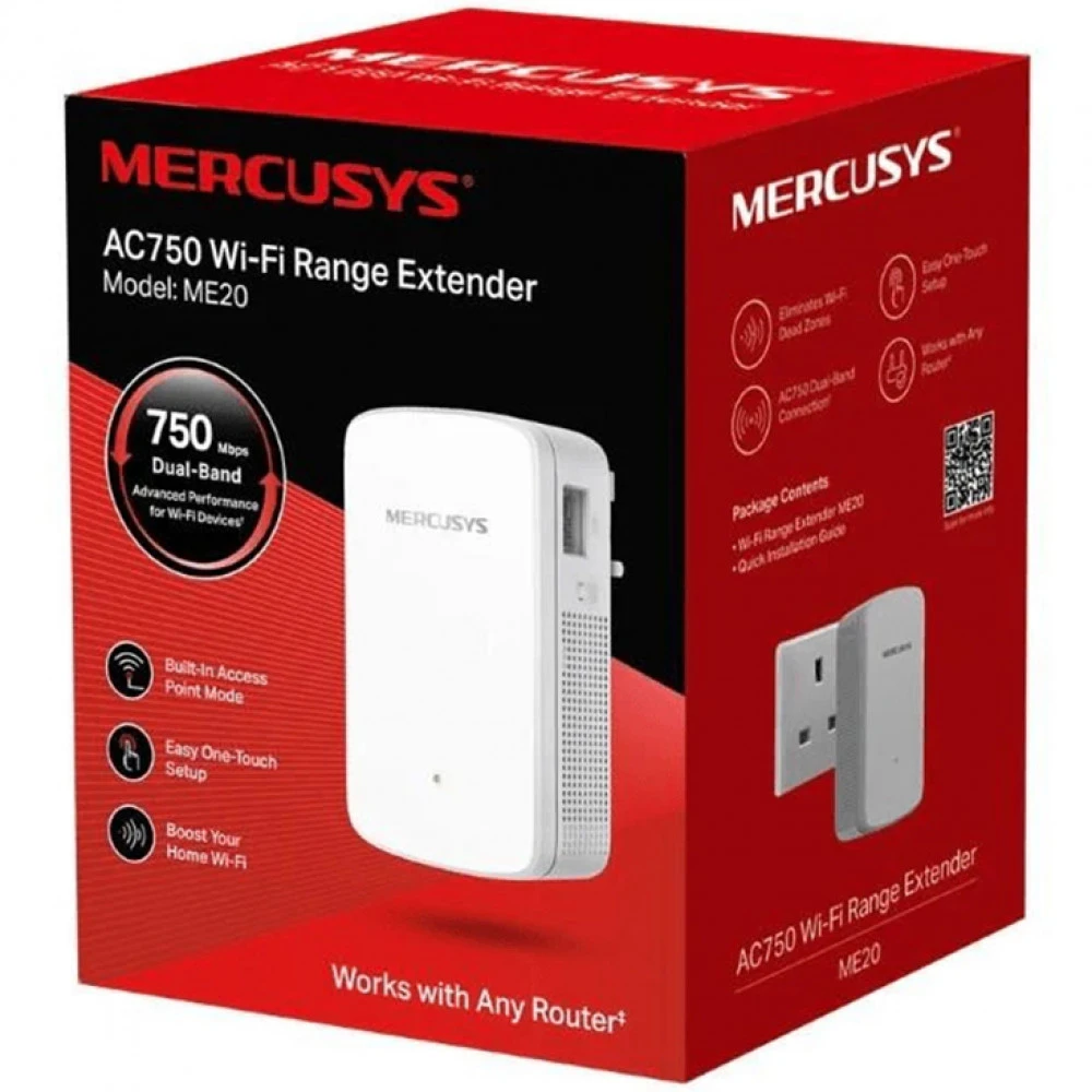 Усилитель сигнала Wi-Fi Mercusys ME20 10/100 Base-TX (100 мбит/с), Wi-Fi 5 (802.11a/ b/ g/ n/ ac), со встроенной антенной