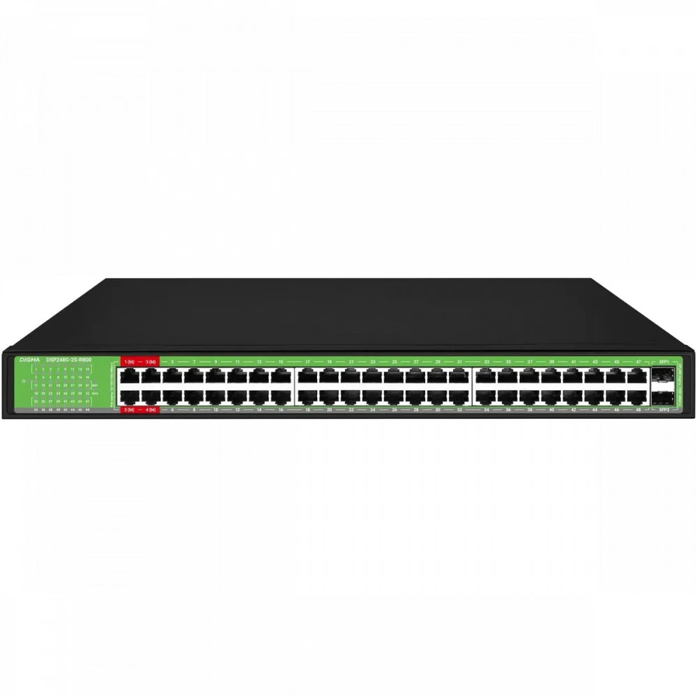 Коммутатор Digma DSP248G-2S-R800 DSP248G-2S-R800 V1 1000 Base-T (1000 мбит/с), 2 SFP порта