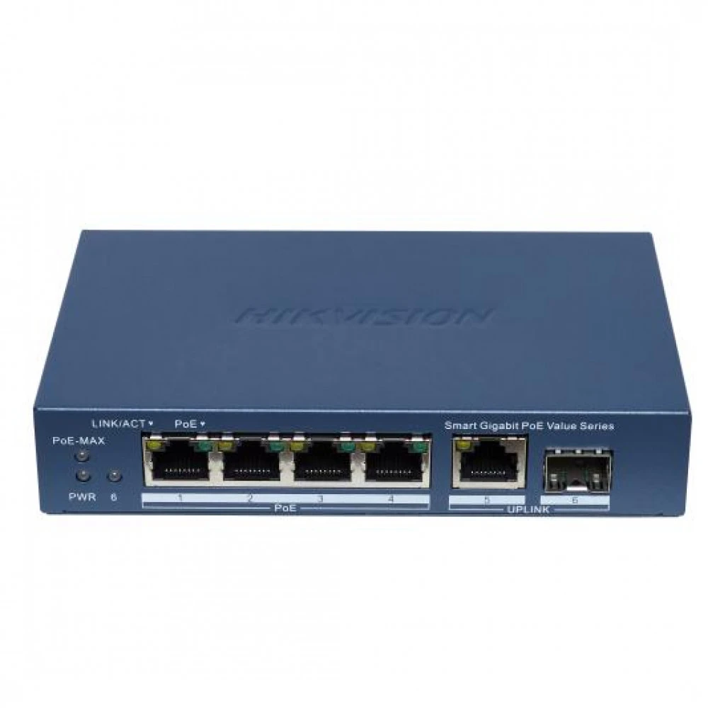 Коммутатор Hikvision DS-3E1506P-EI/M-4P1T1F 1000 Base-T (1000 мбит/с), 1 SFP порт