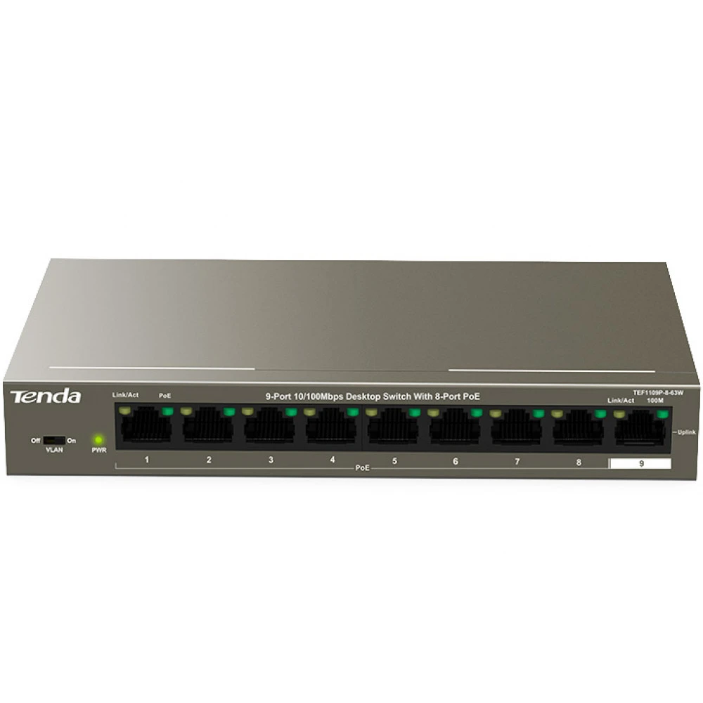 Коммутатор TENDA TEF1109P-8-63W 100 Base-TX (100 мбит/с)