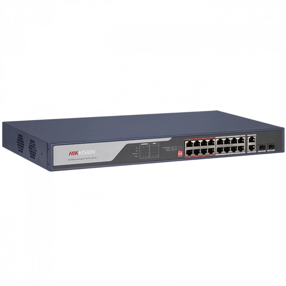 Коммутатор Hikvision DS-3E0318P-E(C) 100 Base-TX (100 мбит/с), 2 SFP порта