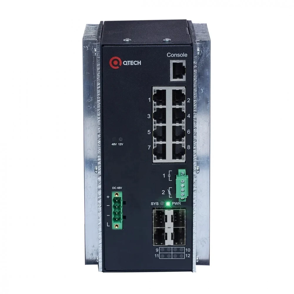 Коммутатор QTECH QSW-3310 QSW-3310-12T-I-POE-DC 1000 Base-T (1000 мбит/с), 4 SFP порта