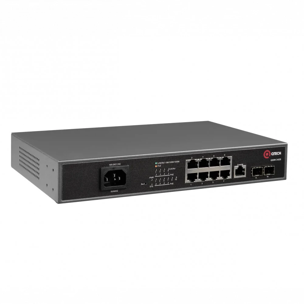 Коммутатор QTECH QSW-3420-10T-POE-AC 1000 Base-T (1000 мбит/с), 2 SFP порта