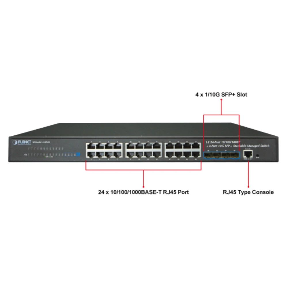 Коммутатор Planet SGS-6341-24T4X 1000 Base-TX (1000 мбит/с), 4 SFP порта