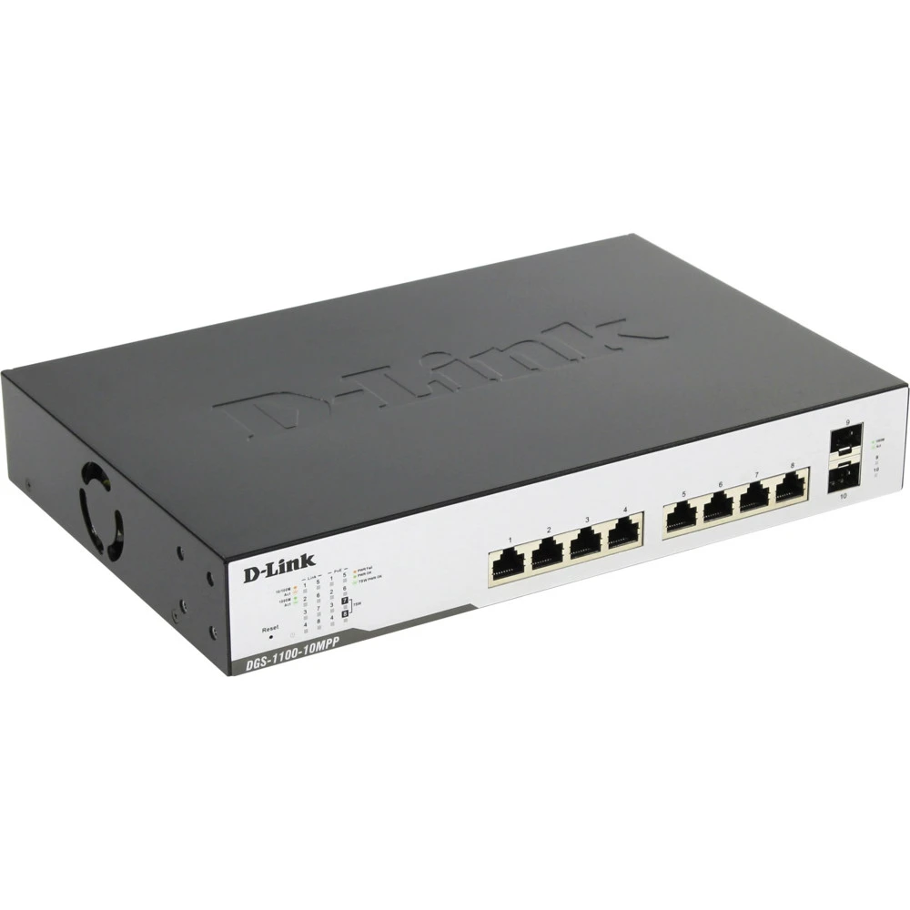Коммутатор D-link DGS-1100-10MPP 1000 Base-TX (1000 мбит/с), 2 SFP порта