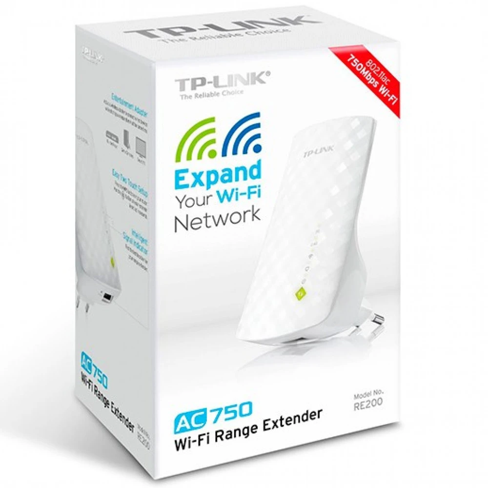 Усилитель сигнала Wi-Fi TP-Link (SOHO) RE200 10/100 Base-TX (100 мбит/с), Wi-Fi 6 (802.11a / b / g / n / ac / ax), со встроенной антенной