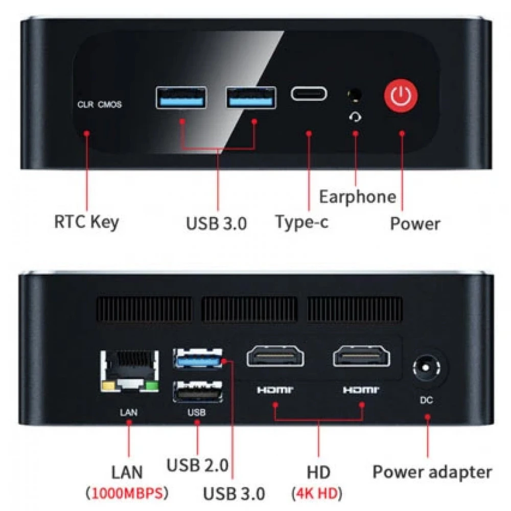Персональный компьютер Beelink SER5 Black BL/SER5/5500U/16G/500G/2,5G* 1/Black Ryzen 5, 5500U, 2.1, 16 Гб, DDR4-3200