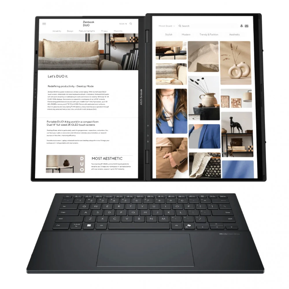 Ноутбук Asus Zenbook Duo UX8406CA-QL453W 90NB14X1-M00U00 14 ", WUXGA 1920x1200 (16:10), Intel, Core Ultra 7, 32 Гб, 512 ГБ, Intel UHD Graphics, Windows 11 Home