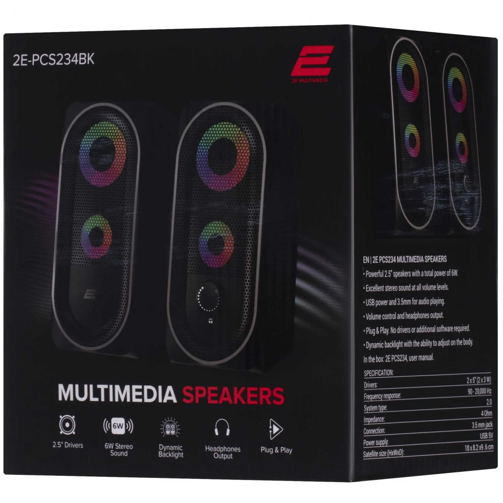 Компьютерные колонки 2E PCS234 RGB 2.0 USB Black 2E-PCS234BK Черный