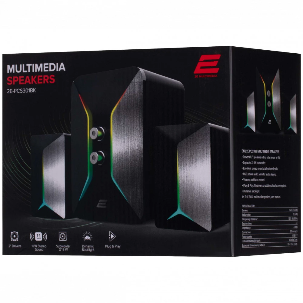 Компьютерные колонки 2E PCS301 RGB 2.1 USB Black 2E-PCS301BK Черный