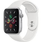 Apple Watch Series 5 GPS, 44mm Silver Aluminium Case with White Sport Band S/M & M/L MWVD2GK/A