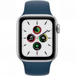Apple Watch SE GPS, 44mm Silver Aluminium Case with Abyss Blue Sport Band MKQ43GK/A