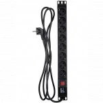 Аксессуар для серверного шкафа Hyperline Блок розеток для 19" шкафов горизонтальный 8 розеток Schuko SHE19-8SH-S-2.5EU