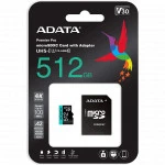 Флеш (Flash) карты ADATA microSDXC Class 10 + adapter SD AUSDX512GUI3V30SA2-RA1 (512 ГБ)
